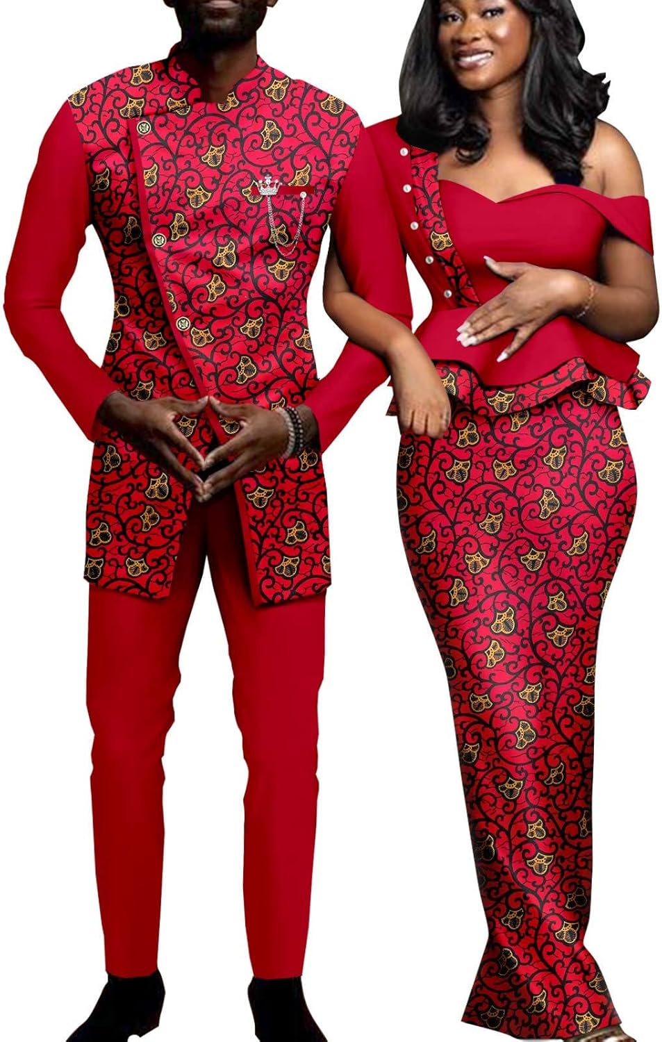African Couple Outfits Women Print Wax One Shoulder Pencil Dress with Men Dashiki Jacket Shirt and Pants Sets 726 M