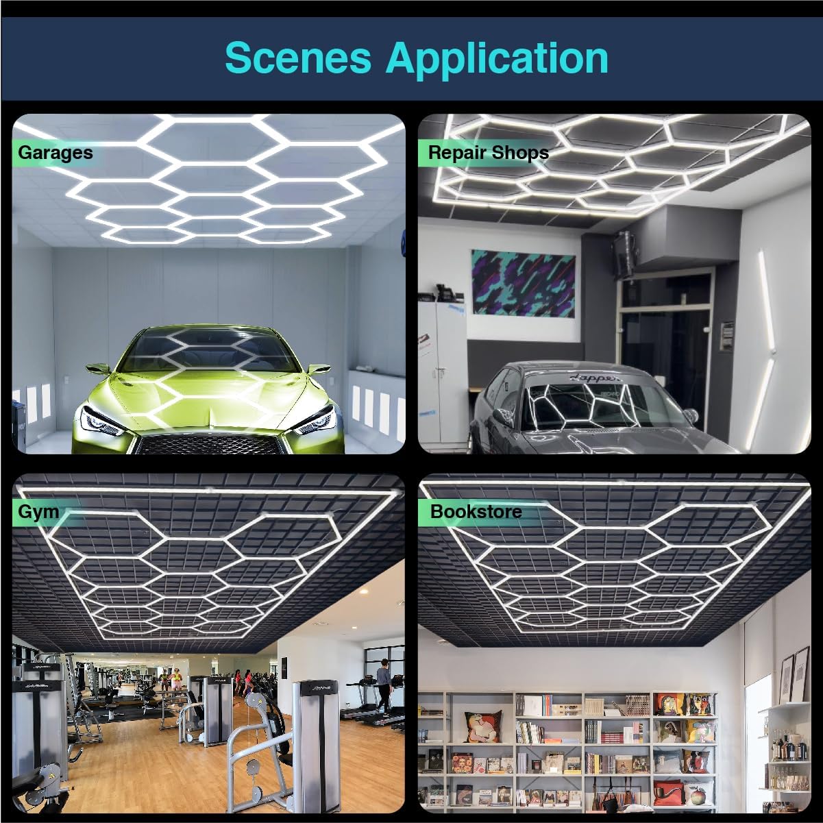 Hexagon Garage Lights: 68 Pack 17 Honeycomb Hexagon LED Light 6500K 60500LM 550W 5X2.4m Garage Lights Ceiling LED Wall Lighting for Gym Basement Warehouse Car Detailing Salon Workshop