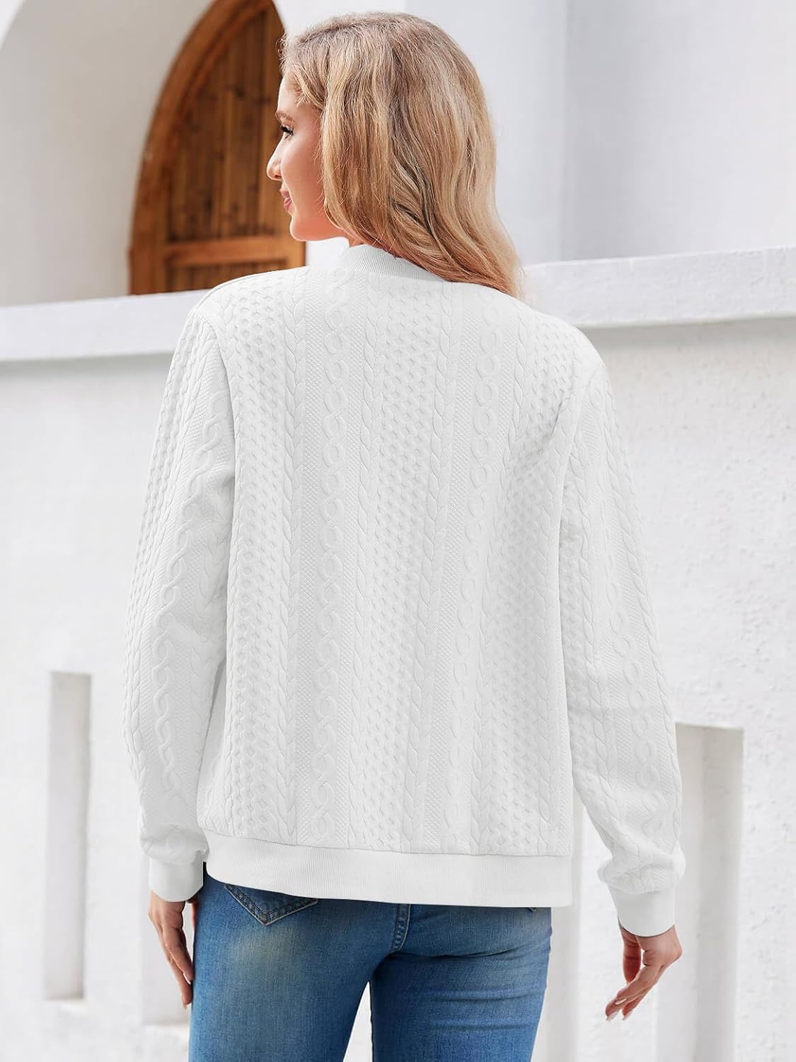 Women's Zip up Sweatshirt Jacket Stand Collar Hoodless Outerwear Casual Coat with Pockets - Image 4