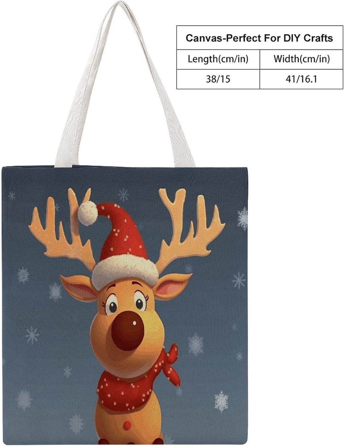 Christmas Deer Canvas Tote Bag Reusable Grocery Bags Foldable Soft Cotton Shoulder Carry Bag