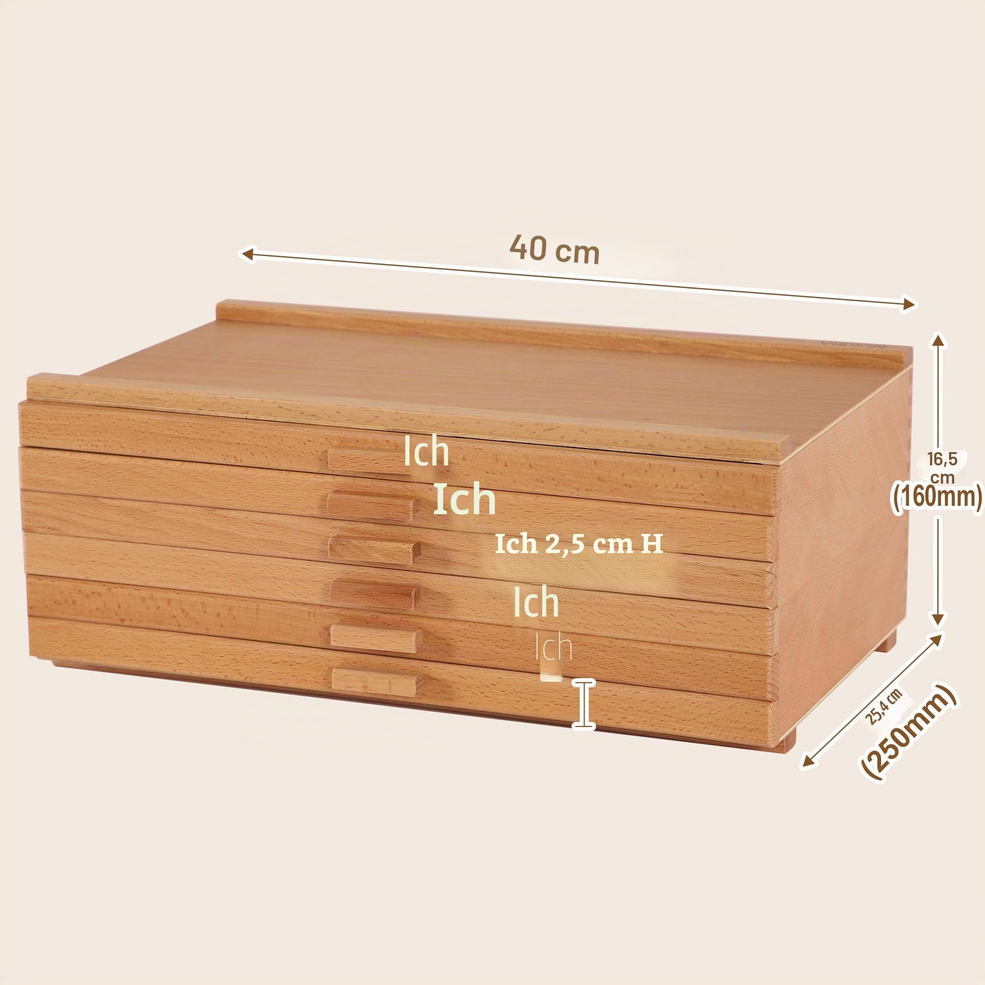 VISWIN 6-Schublade Holz Künstler Aufbewahrungsbox mit abnehmbaren Trennwänden, Buche, tragbarer Organizer für Farben, Stifte, Pinsel
