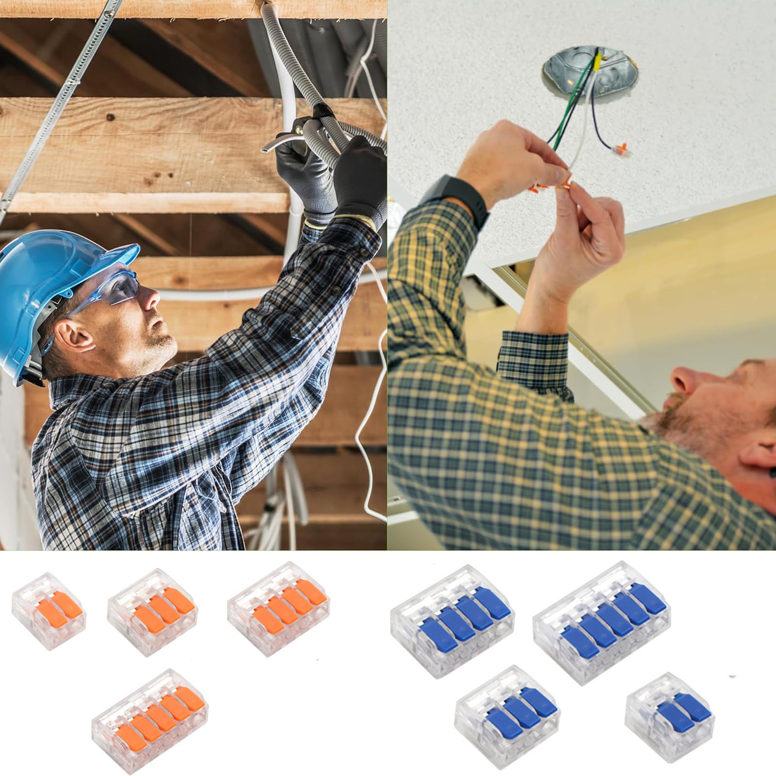 Connecteurs de câble, 90 pièces, pinces de câble à emboîter, 2/3/4/5 pôles, pince rapide avec levier de commande pour câbles fixes et flexibles (bleu)
