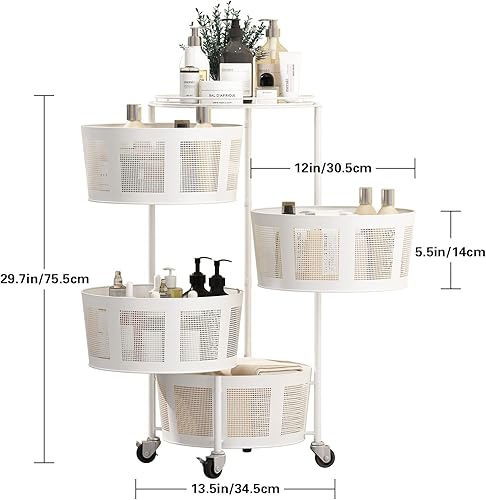 Miniatura 2 de STYLIFING Cesta de frutas y verduras para cocina, estante giratorio de 4 niveles con ruedas con bloqueo, carrito de almacenamiento para el hogar,