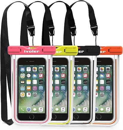 iVoler [IPX8 Certificado] [4 Unidades] Funda Bolsa M?vil Impermeable Universal para Xiaomi, iPhone, Samsung Galaxy, Huawei, Smartphones, Monedas, Pasaporte, etc. (Negro+Verde+Rosa+Naranja)