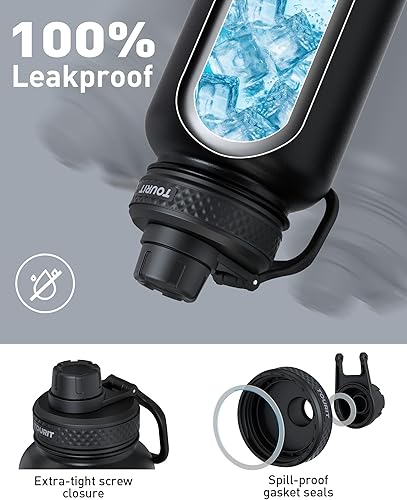 Miniatura 5 de TOURIT Botella de agua aislada de 24 onzas, botellas de agua de acero inoxidable con asa, botella de agua deportiva al vacío de doble pared, sin