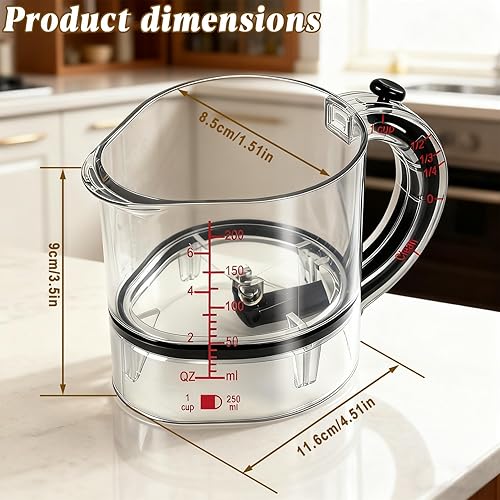 Miniatura 3 de Taza medidora ajustable 4 en 1, tazas medidoras multifuncionales todo en uno con base ajustable y raspador para ingredientes pegajosos húmedos y