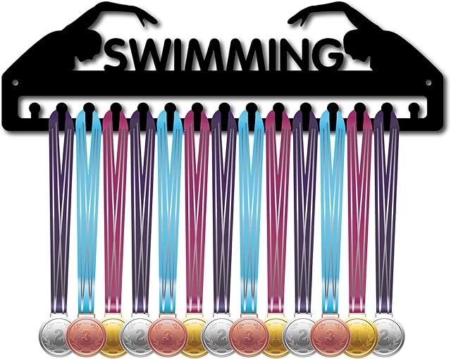 CREATCABIN Medal Holder Sport Swimming Swimmer Olympic Games Medals Display Stand Wall Rack Mount Hanger Decor Black Sturdy Medal Holders for Runners Home Badge Storage Medalist Hanging Over 15 Medals