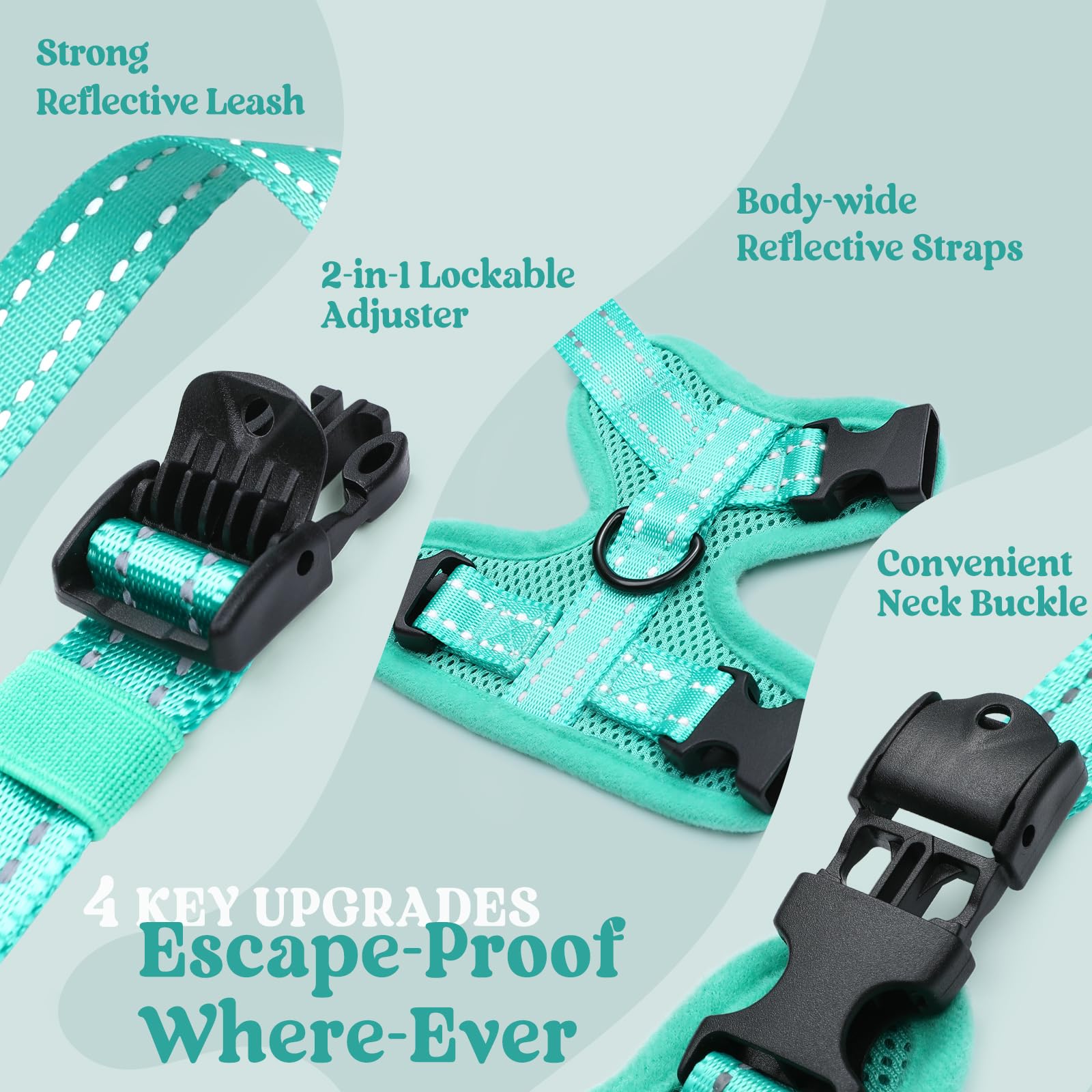 rabbitgoo Cat Harness and Leash, Escape Proof Vest with 3 Adjustable Buckles, Soft Comfortable Kitten Harness, Easy to Wear, Reflective for Safe Outdoor Walking, Medium, Green - 3
