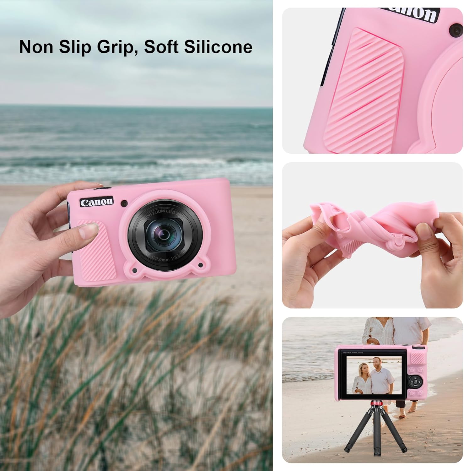 Canboc Case for Canon PowerShot SX740/SX730, Hard Carrying Case + Soft Silicone Protective Cover with Removable Lens Cover, Pink - Image 7