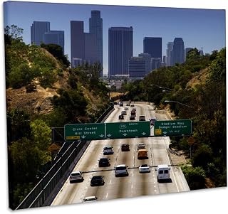 3dRose, California, Los Angeles. Freeway and skyscrapers - US05 BJA0424 - Jaynes Gallery, Museum Grade Canvas Wrap 14x11