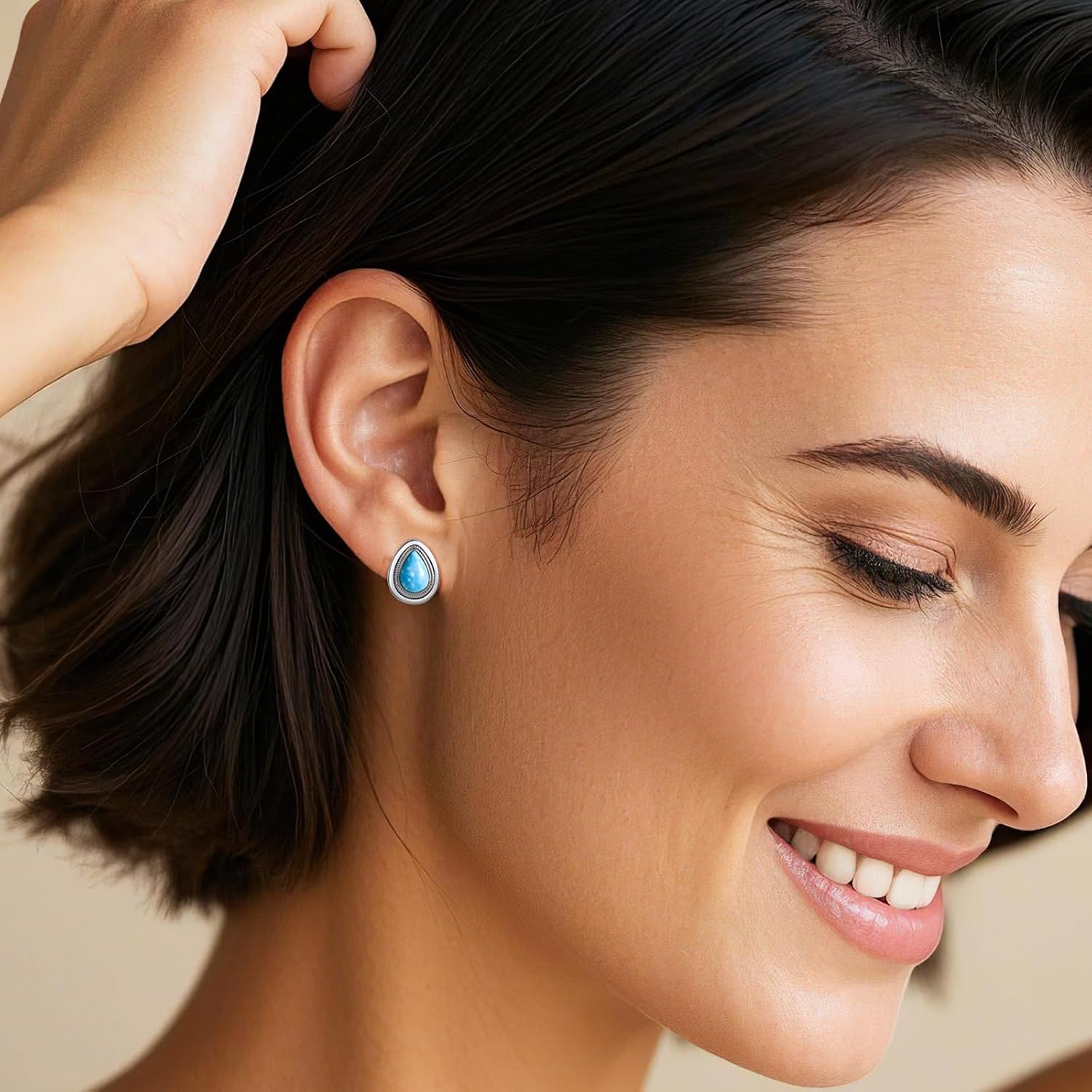 Silver Turquoise Earrings for Women, Boho Sterling Silver Studs, Hypoallergenic Jewelry Gift for Women - Image 4