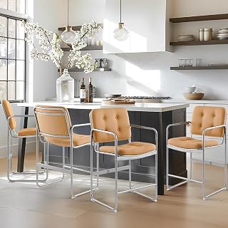 COLAMY Juego de 4 sillas de Comedor de Piel sintética con Patas de Metal, Color marrón