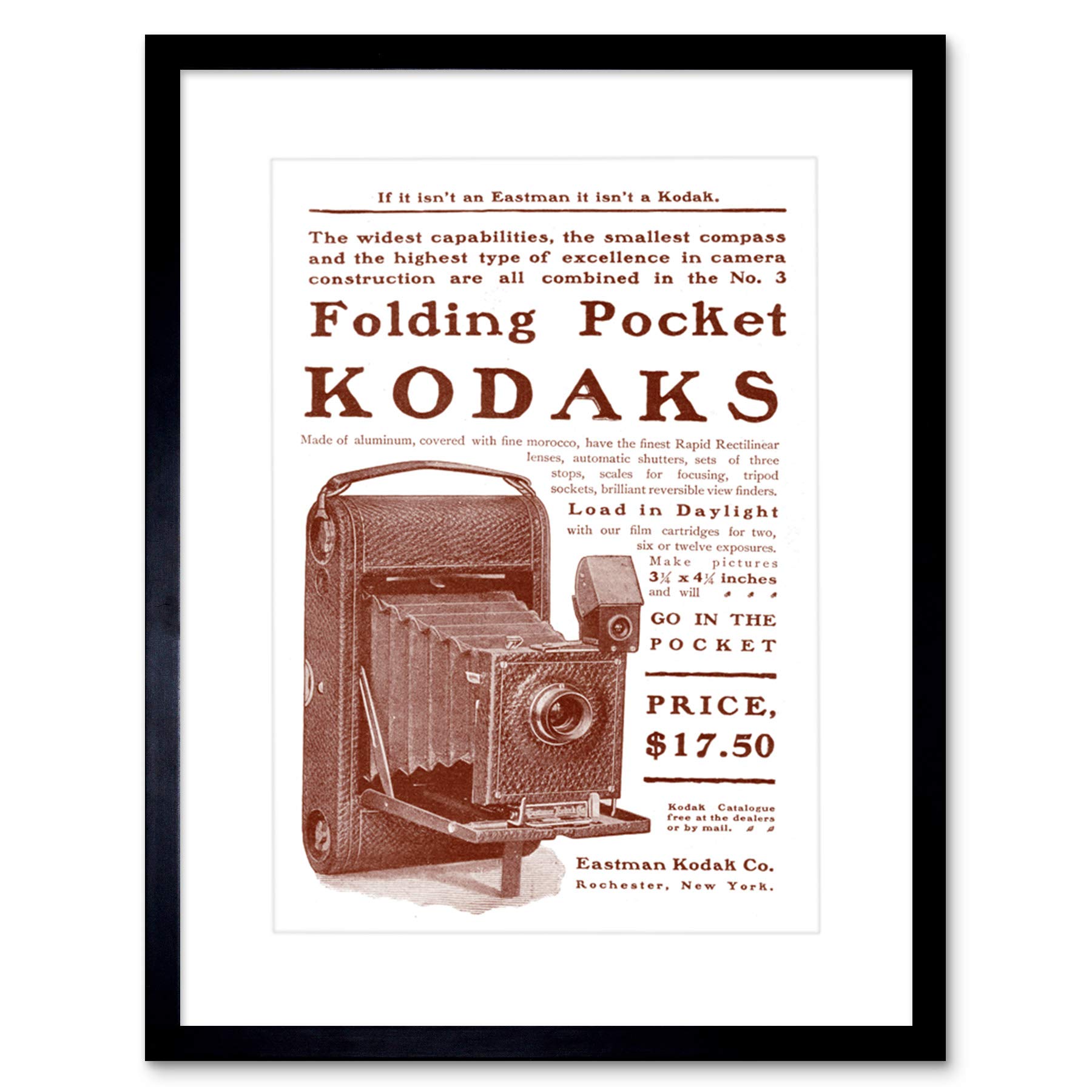 Wee Blue Coo Ad Vintage Camera Pocket Eastman Rochester New York Framed Wall Art Print