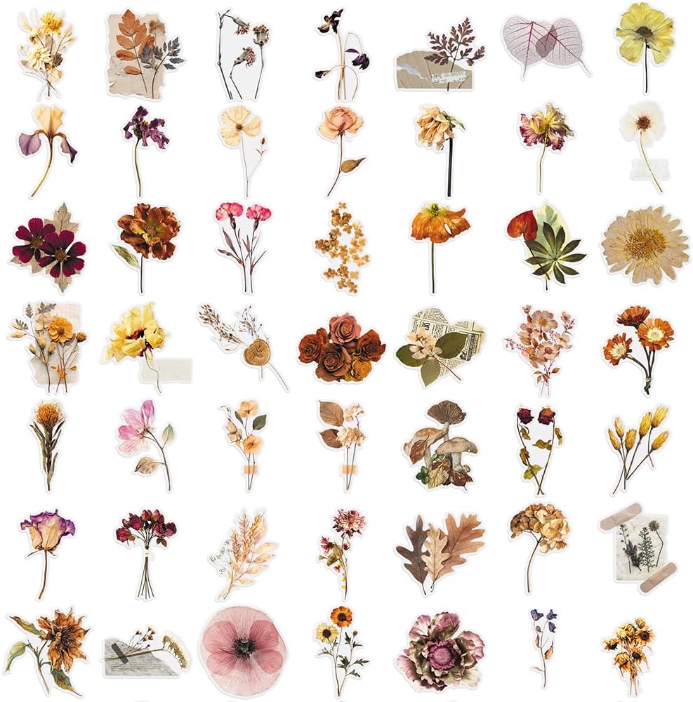 50 PCS Aesthetic Waterproof Vintage Botanical Polyester Stickers Pack image 2