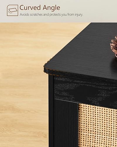 Miniatura 6 de usikey Baúl de almacenamiento de 29.5 pulgadas con ratán, caja de almacenamiento de madera con bisagra de seguridad y parachoques de gel, banco de