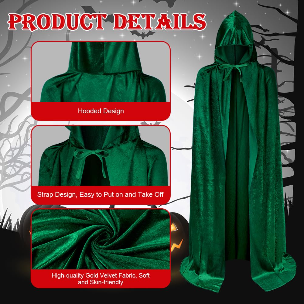 AOOWU Zielona peleryna, Halloween, peleryna z kapturem, czarownica, akcesoria do cosplay, kostium dla dorosłych, ponury żniwiarz, peleryna, długi płaszcz dla wampira, na Halloween, imprezę rodzinną