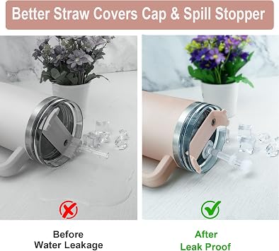 Replacement Straw with Cover Spill Stopper Set for Stanley Cup 40 oz Tumbler, 6 Clear Straw with Cleaning Brush, 2 Silicone Straw Cover Cap, 4 Leak Sproof Stopper for Stanley Cup Accessories
