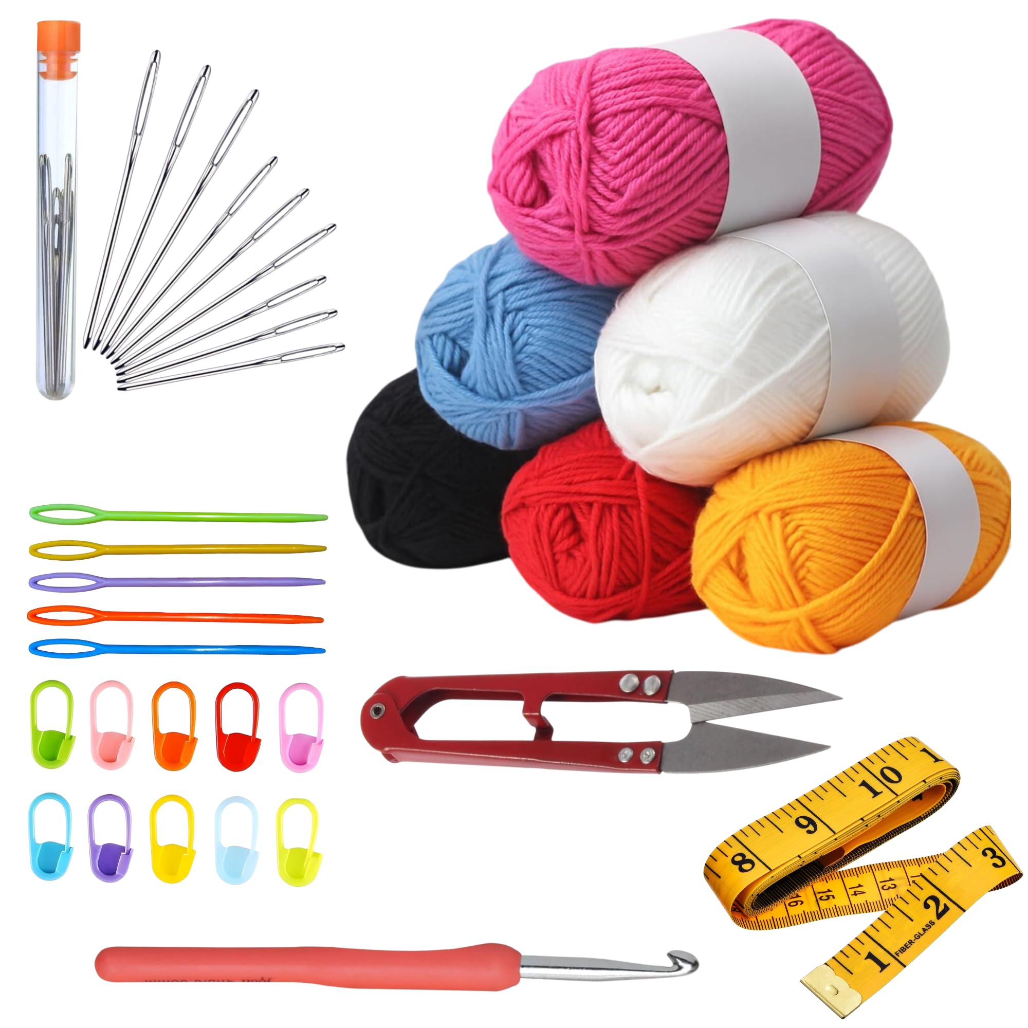 Raghav Enterprise Complete Crochet and Knitting Kit, Multicolor Wool Yarn Balls 15 GM, Steel Knitting Needles, Crochet Hook, Stitch Markers, Thread Snips, Measuring Tape-image-21