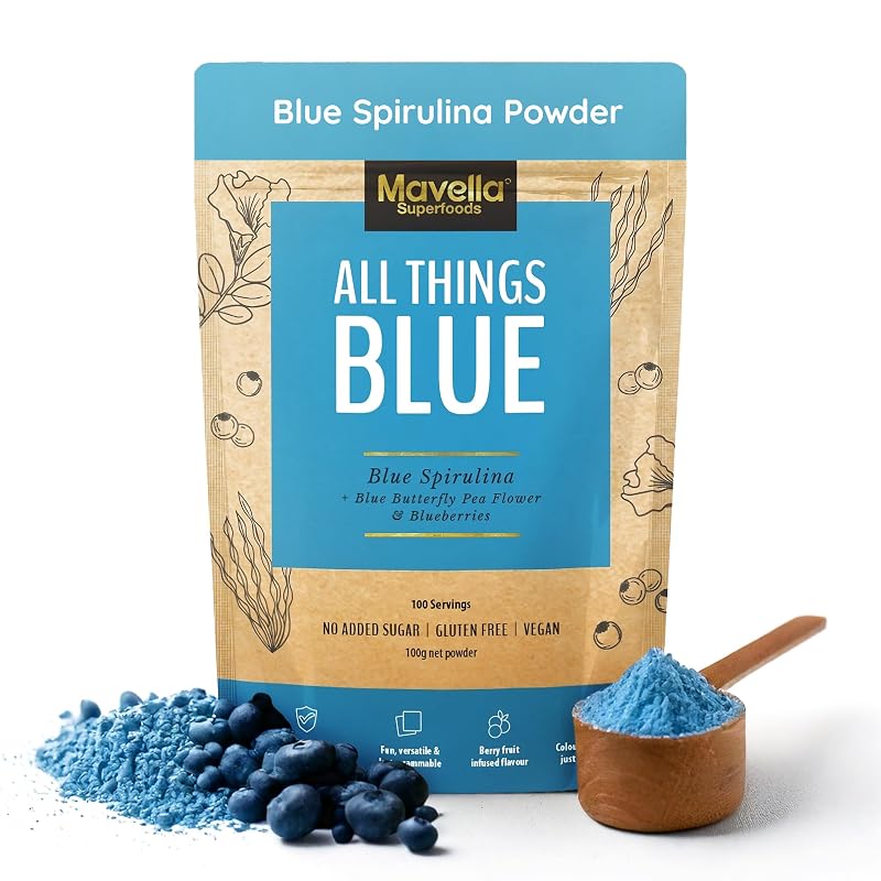 Mavella Pó de spirulina azul com flor de ervilha-borboleta e mirtilo 100 g