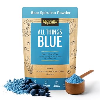 Blue Spirulina Powder with Butterfly Pea Flower & Blueberry, 100g | 100% Vegan Antioxidant Superfood for Immunity, Gut Health & Energy Support, Natural Food Coloring, Gluten Free