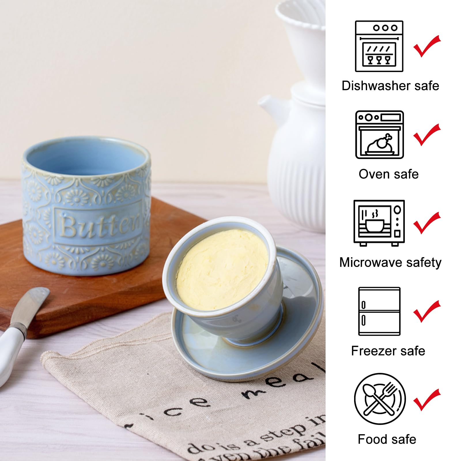 Beurrier Français Petit Déjeuner MEYAGOT Beurrier En Porcelaine Avec Couvercle - Pot à Beurre Français Céramique Conservateur Frais Beurrier Français Petit Déjeuner MEYAGOT Beurrier En Porcelaine Avec Couvercle - Pot à Beurre Français Céramique Conservateur Frais