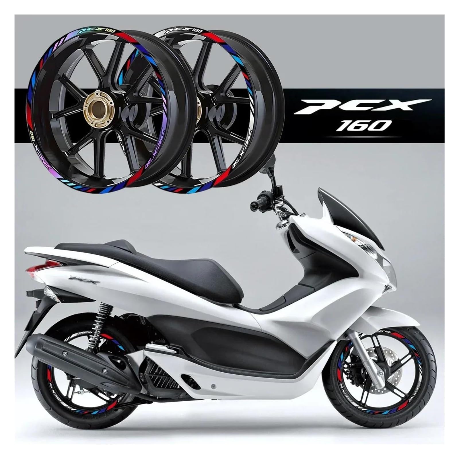 do PCX160 PCX 160 Przód 14″ Tylny 33″ Laser/Odblaskowe Naklejki na piastę Koła Moto Skuter Felgi Akcesoria (Projekt C)