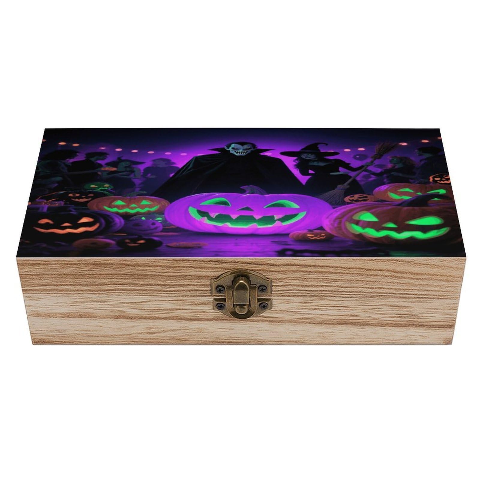 VstaDank Art Halloween Wooden Storage Box Vintage Wood Box with Lid Large Wooden Jewelry Boxes DIY Wood Gift Boxes Exquisite Jewelry Case Art Stash Keepsake Storage Case