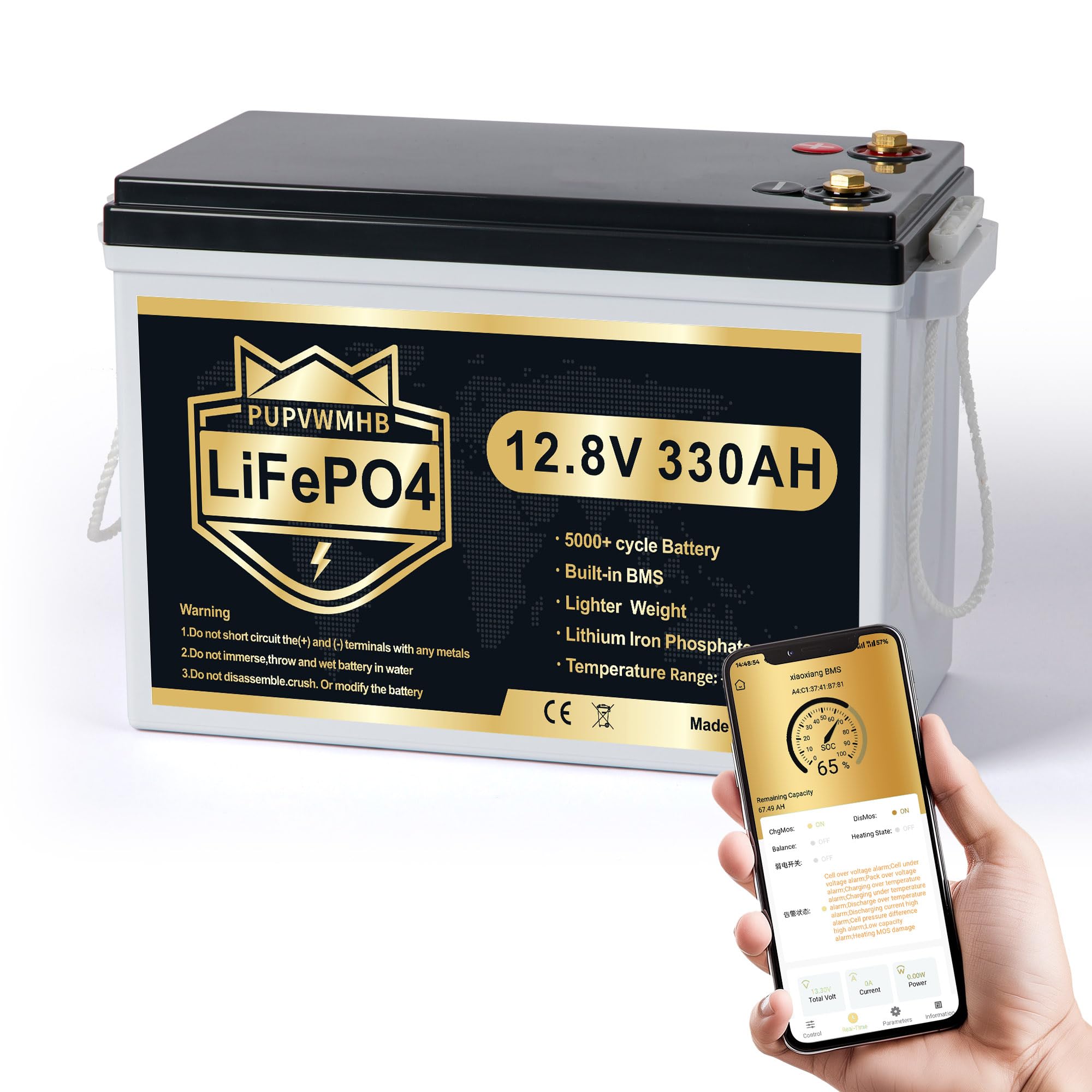 Batteria al litio Mini LiFePO4, 12 V, 330 Ah, batteria al litio, 200 A, BMS, fino a 15.000 cicli, max. 4224 Wh con taglio a bassa temperatura, perfetta per RV, solare, motore a