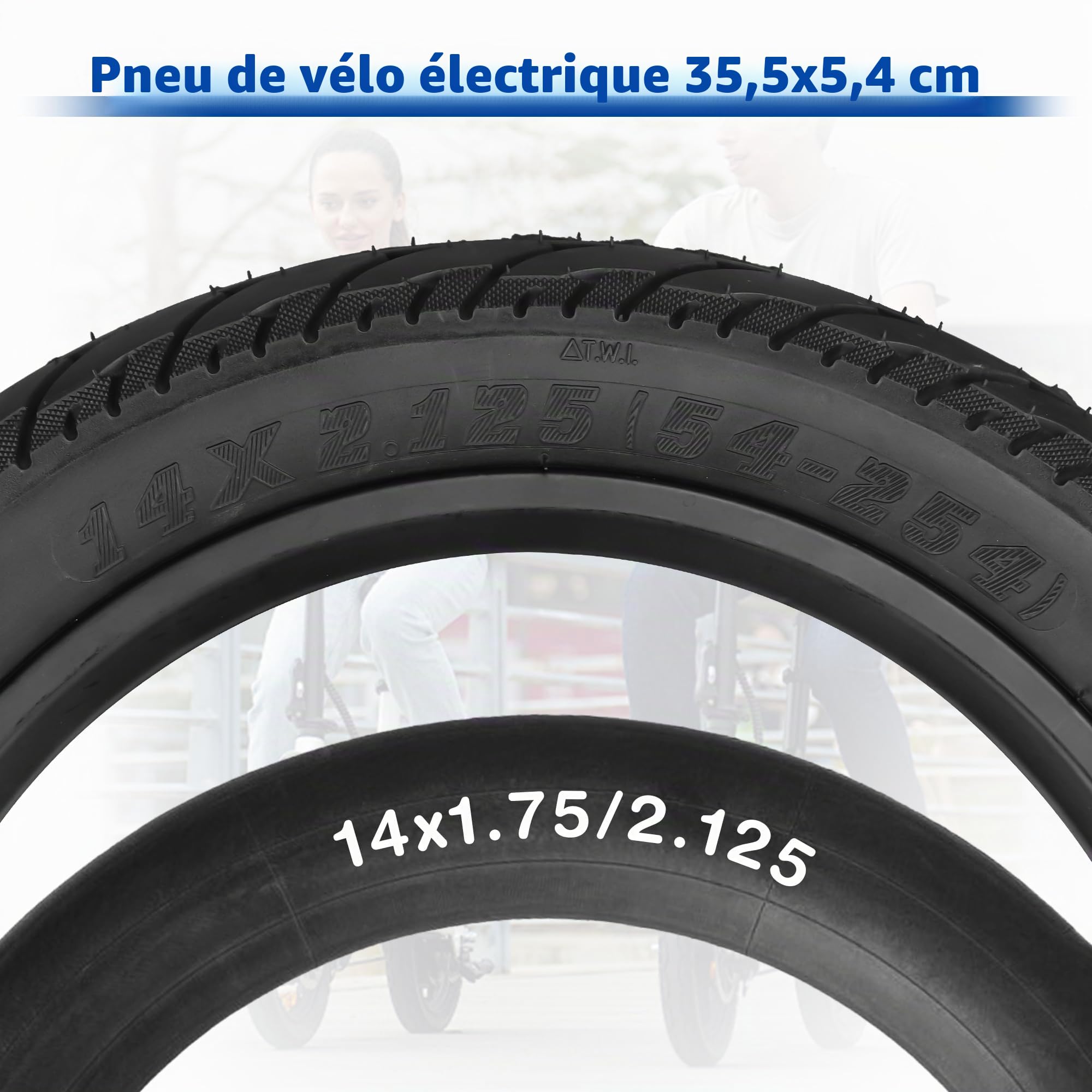 14x125 (54-254) Ensemble complet de pneus de vélo - 2X housses + 2X chambres à air + 2X leviers de pneus - Pneus Premium E-Bike pour vélos électriques et vélos à batterie lithium