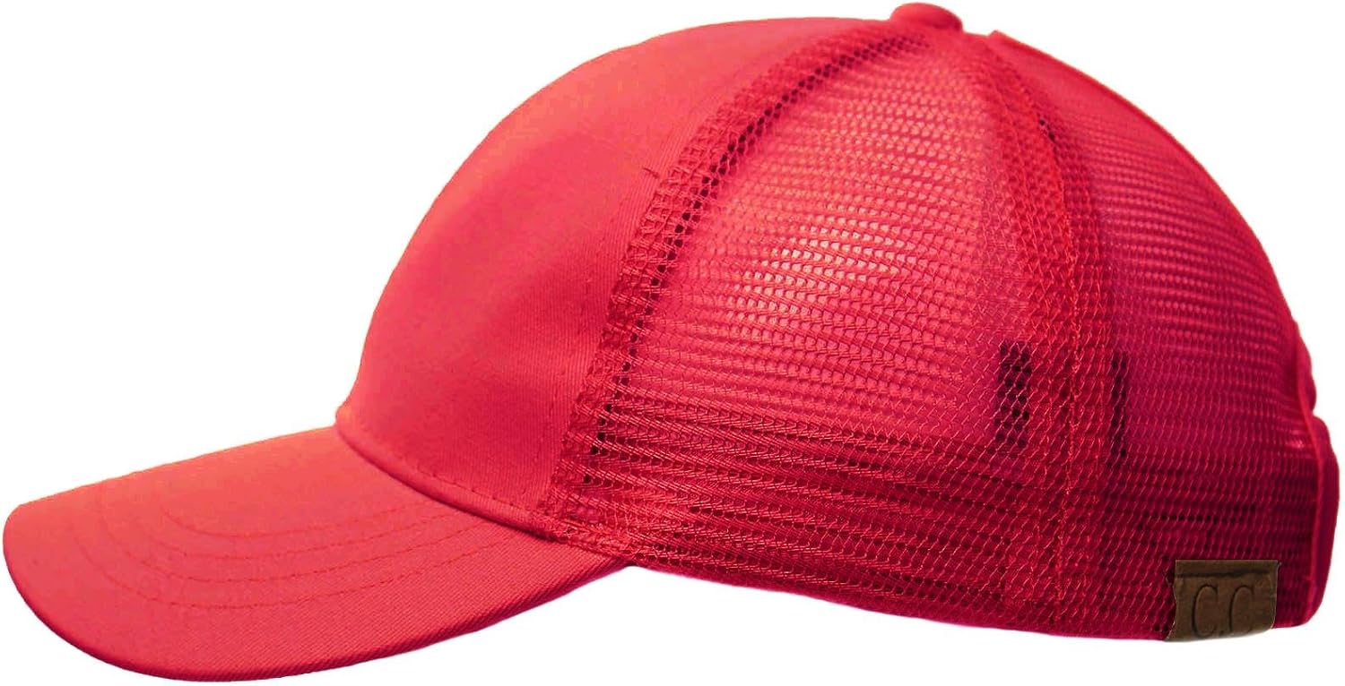 C.C Ponytail Messy Buns Trucker Ponycaps Plain Baseball Visor Cap Dad Hat Hot Pink