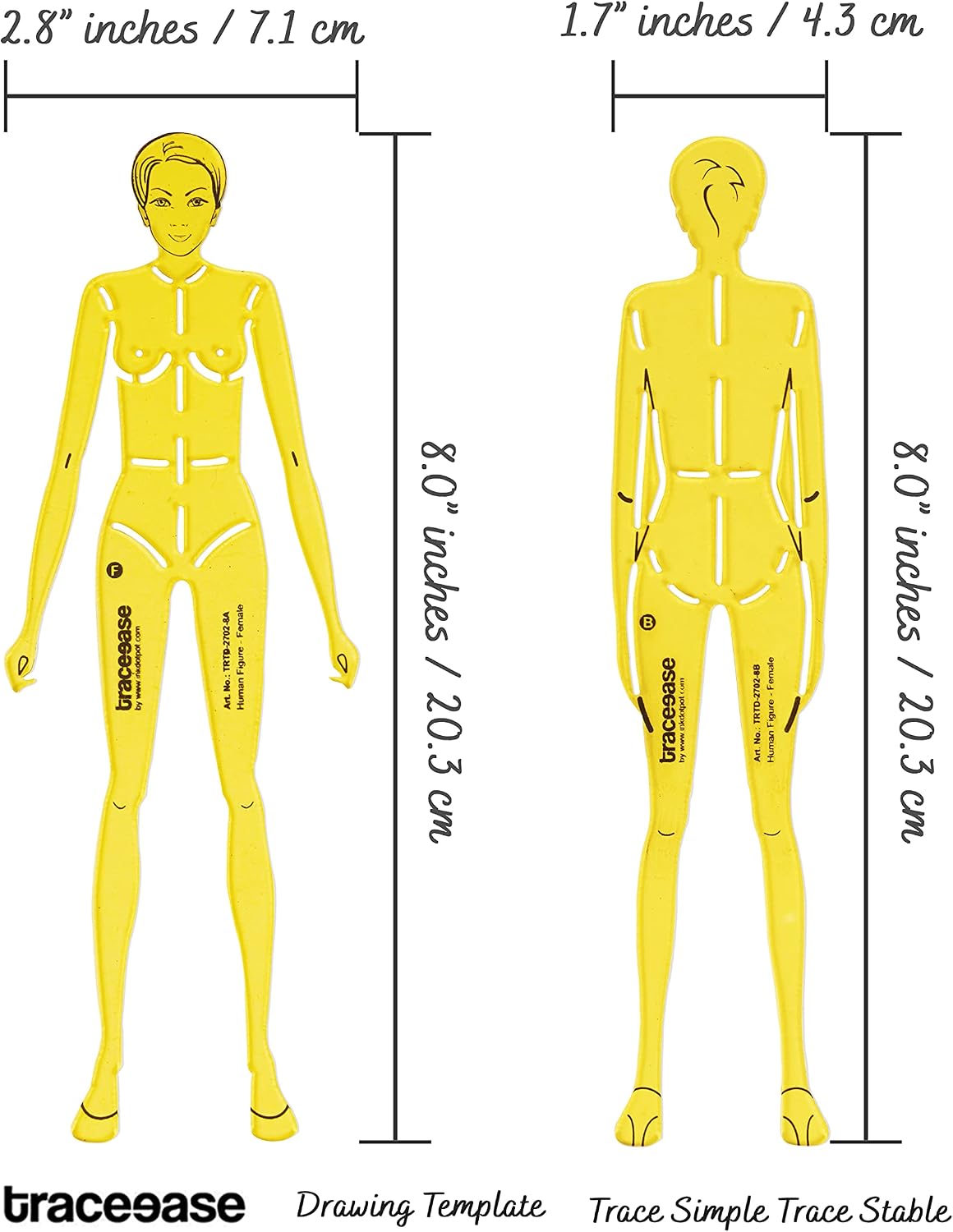 Traceease 8 Inch Female Human Figure Stencil Set of 2 – Front and Back Body Templates for Proportion Alignment, Concept Sketch Planning, Visual Drafting Practice & Studio Illustration Reference Tool