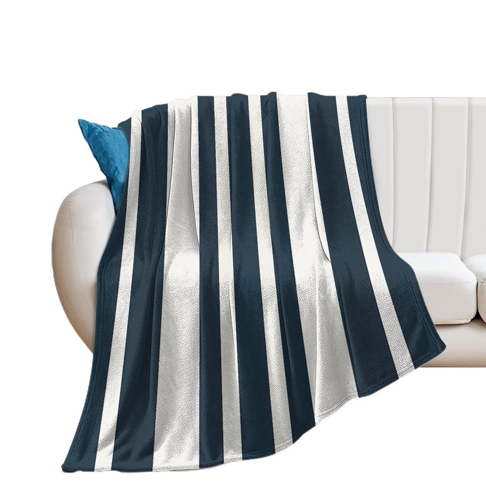 Couverture polaire en flanelle haut de gamme au motif élégant de rayures bleues