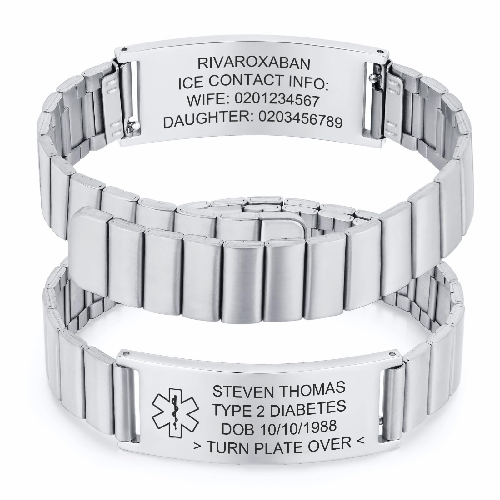 Personalisierte Notfallarmband Medizinisches Armband Herren - Edelstahl Notfall Identifikationsarmband Gravur Diabetes Epilepsie Allergie Telefonnummer, SOS Armband Notfall Armbänder für Erwachsene