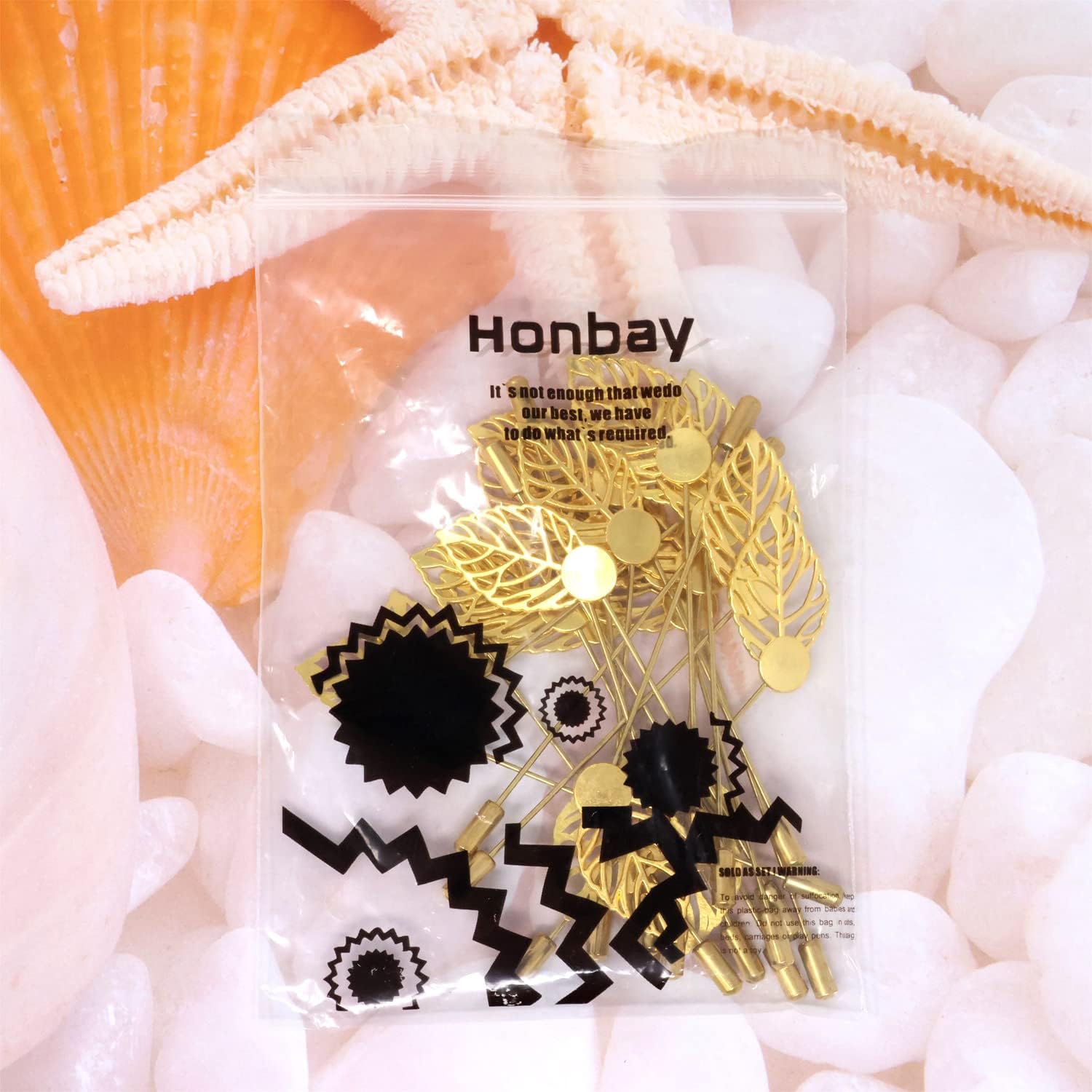 Honbay 20PCS Jewelry Making Leaf Tray Safety Pins, Metal Stick Pins, Blank Brooch Bases, Lapel Sticks, Scarf Badge, Suit Tie Hat Pins, Hijab Pins with Safety Caps (Gold)