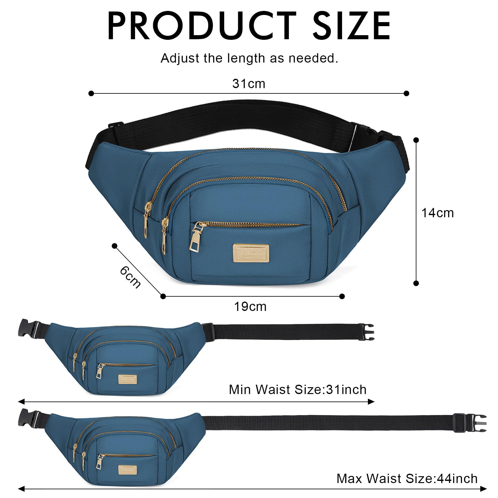 ADUDVLO Bumbags for Ladies Women Men Lightweight Adjustable Bum Bag Fanny Pack with 4 Zipper Pockets,Fashionable Waist Pack for Travel, Running, Hiking, Cycling (Black) — view 31