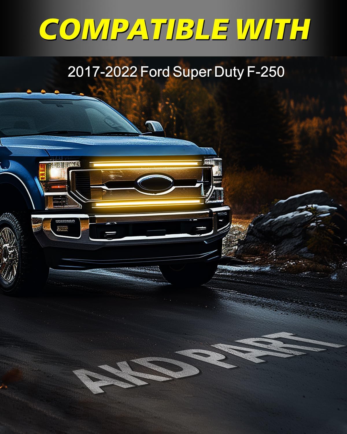 Dual 37" Amber DRL LED Grille Light Bar Kit Front Grill Accent Amber Light Bar for 2017-2022 Ford F-250 Super Duty Position Marker Light