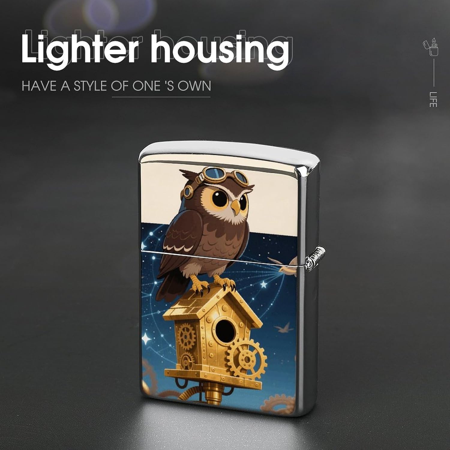 Owl on Brass Birdhouse Metal Lighter Cover Case Pouch Holder image 4