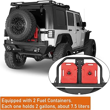 u-Box Wrangler Rear Bumper w/Spare Tire Carrier & Hitch Receiver & Oil Drum Rack Bar for Jeep JK & Wrangler Unlimited 2007-2018