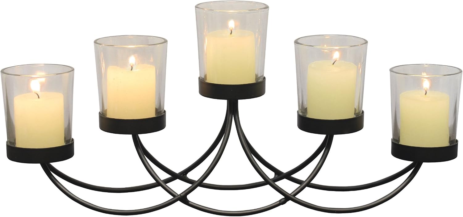 Briarwood Black Metal Votive Candelabra, Decorative Candle Centerpiece, Elegant Candle Holders, Centerpiece for Weddings, Parties, Dining Table, and Mantel