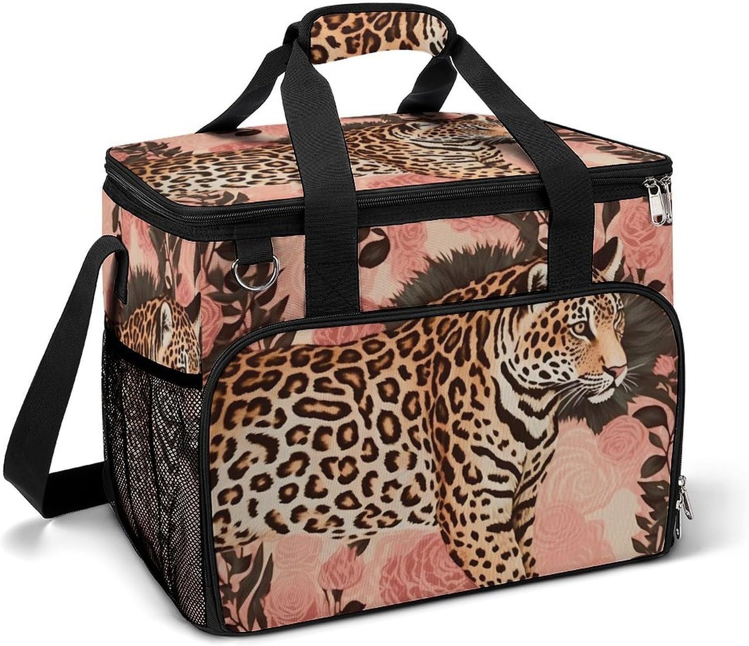 Insulated Picnic Backpack Tote Bag, Large Capacity 30L Striped Leopard Cooler Bag Leakproof Beach Bags Portable Lunch Box Waterproof Picnic Basket for Beach Camping BBQ