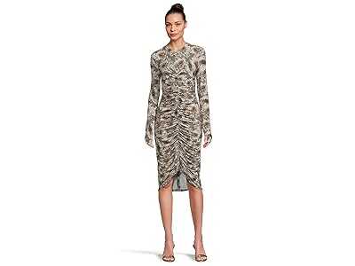 Norma Kamali Long Sleeve V-Neck Shirred Front Dress To Knee Women