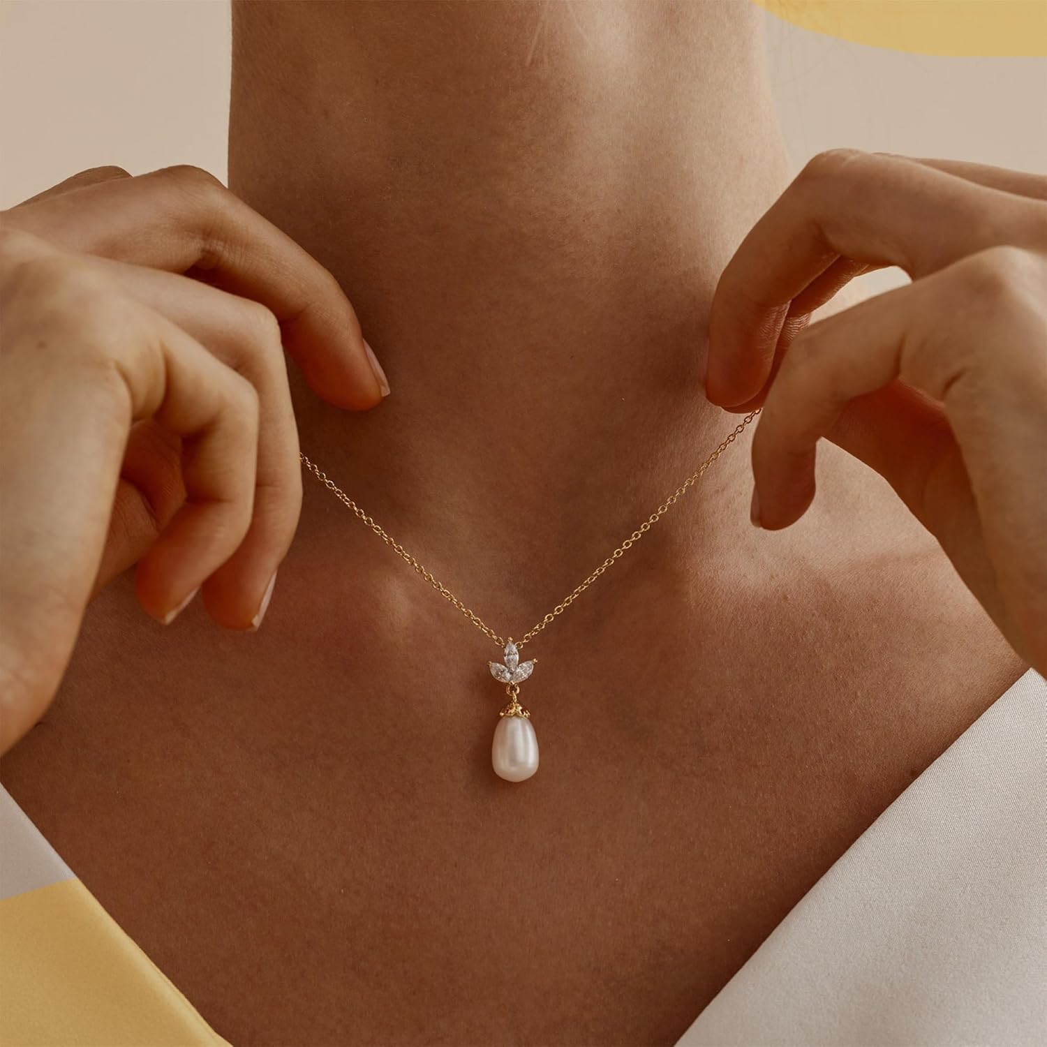 Ewrkbr Pearl Necklaces for Women, 14K Gold Plated CZ Single Pearl Pendant Necklace Dainty Gold Necklaces for Women Trendy Classic Bridal Wedding Necklace Fashion Gold Jewelry - Image 3