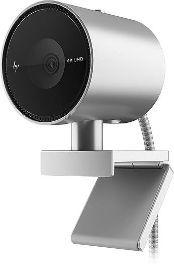 HP 950 4K UHD 720p HD 60 FPS Webcam with Auto Focus & Auto framing/Inbuilt Privacy Shutter/ 360 Swivel/Silver and Black