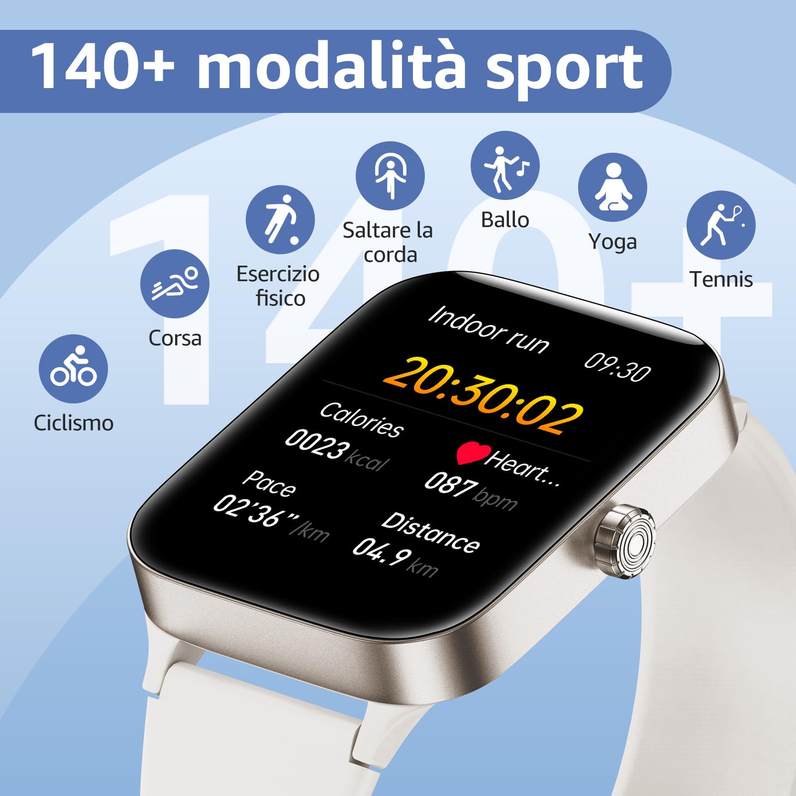 KIUVKAS Smartwatch Uomo Donna, 1.95" Full Touch Screen Smartwatch con Effettua/Risposta Chiamate, Fitness Tracker con Pressione Sanguigna e Monitor Sonno, 140+ Sport Step Counter per Android iOS