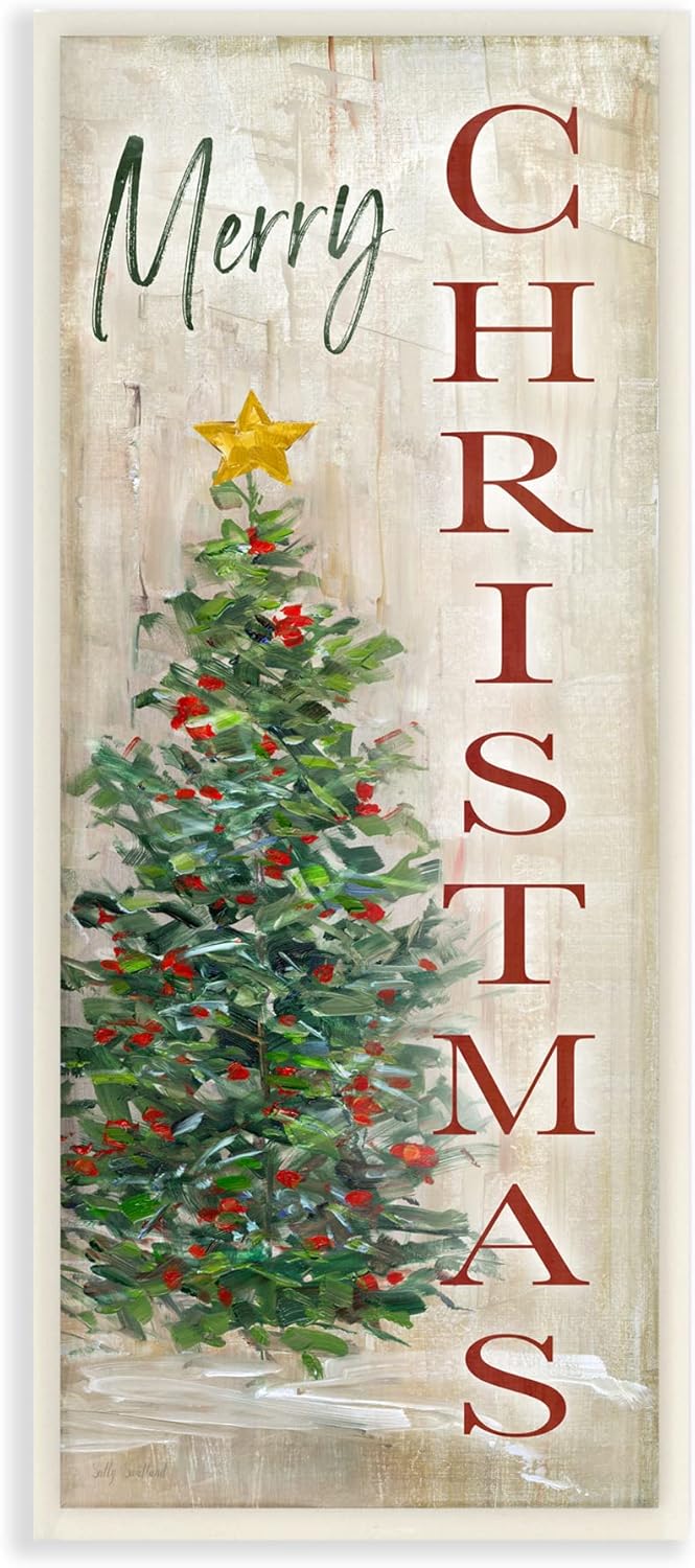 Stupell Industries Merry Christmas Greeting Festive Rustic Holiday Tree