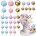 Ball Cake Topper Ball Cake Picks Colorful Pearl Ball Shaped Cupcake Insert Cake Topper for Bear Theme Birthday Party Favors Wedding Decoration Supplies (Gold Pink Blue)