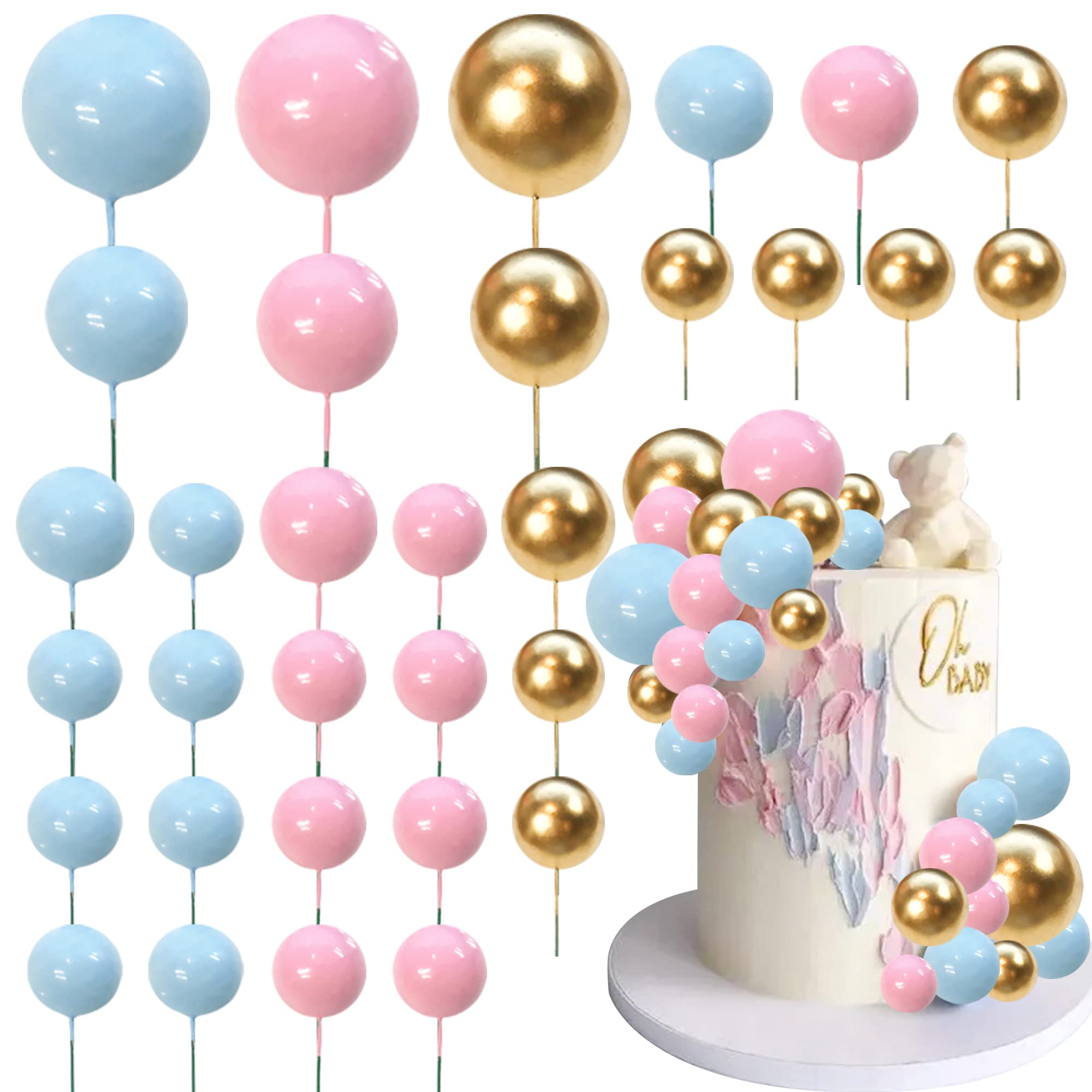 Ball Cake Topper Ball Cake Picks Colorful Pearl Ball Shaped Cupcake Insert Cake Topper for Bear Theme Birthday Party Favors Wedding Decoration