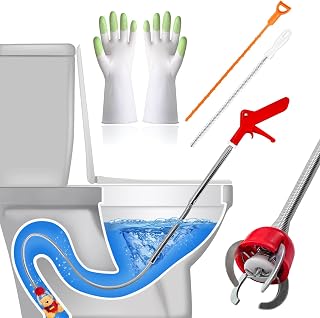 51inch Toilet Snake, Flexible Claw Grabber Pickup Tool with 4 Claws for Picking Up Clogs in Toilet Pipes and Drains, Comes with Gloves and Hair Snake Tool