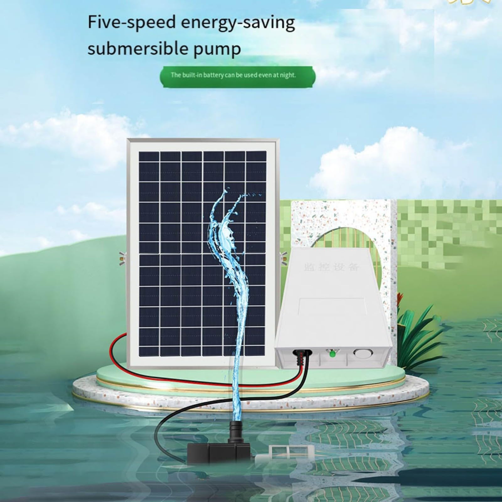 Solar-Springbrunnen-Wasser-Set, 9 V, 6 W, 10 W, mit fünfstufigem Motor aus reinem Kupfer, für Teichbelüftung und Gartenwasserspiele, wasserdichte Batteriebox und vielseitig einsetzbar (9