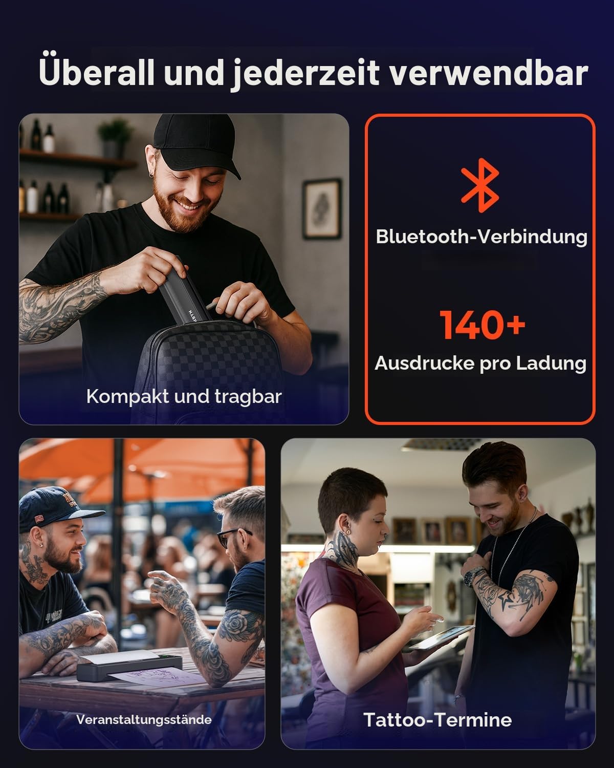MUNBYN Tattoo Drucker Bluetooth, Stencil Drucker Tattoo Printer, Haut Tattoodrucker Thermodrucker für Anfänger, für Android iOS Mac Windows, mit 20 Blatt Transferpapier, ITP06, Schwarz